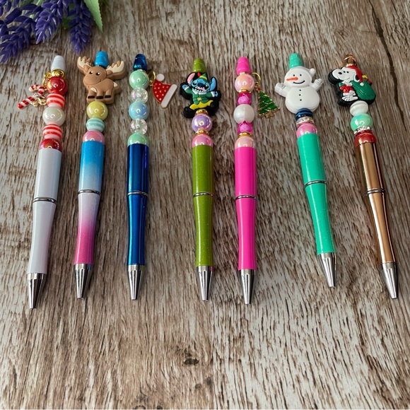 Handcrafted Christmas Pens Beaded Unique Artisan Gifts Office Accessories - Picture 2 of 9